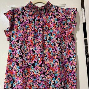 Black Floral Smocked Mock Neck Maternity Blouse